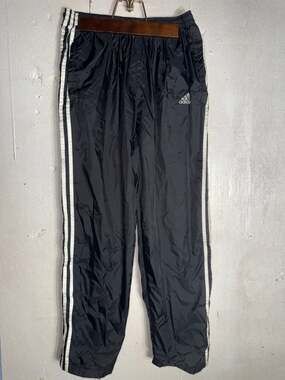 Vintage 90s Adidas Black Tear Away Snap Button Track Pants Nylon Lined Size Smal